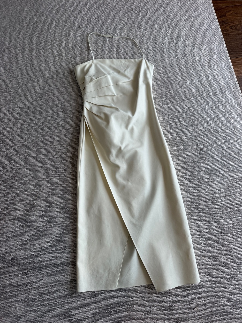 A.L.C. Strapless Cream Midi Dress with Front Drape